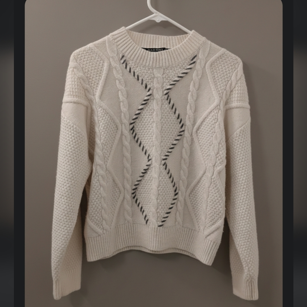 Wild Pony Cream Cable Knit Sweater | Size L | Cozy Neutral Winter